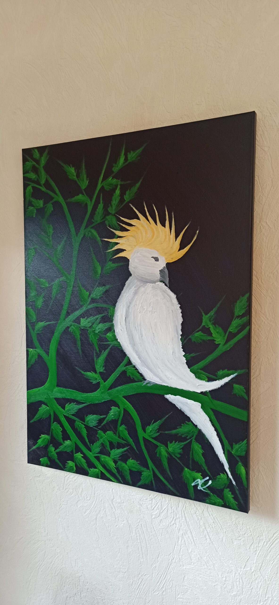 Kakadu Öl auf Leinwand 70x50 cm – Bild 3