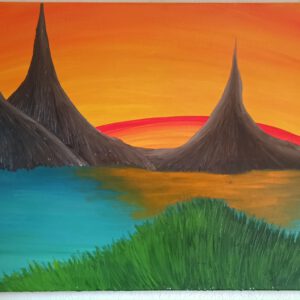 Sonnenuntergang und Chinesische Berge Öl auf Leinwand 50x100 cm