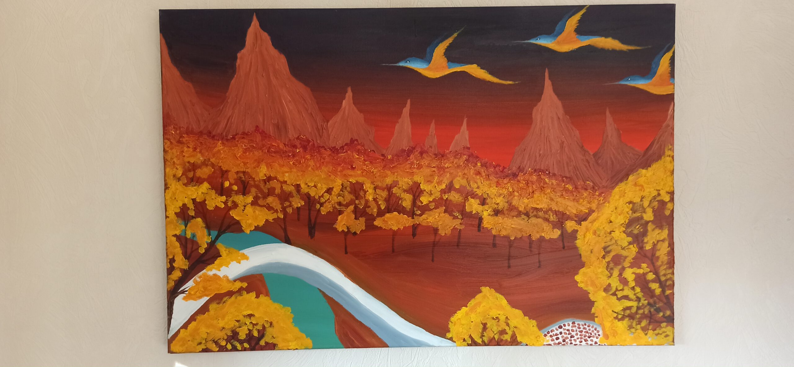 Herbstlandschaft Öl auf Leinwand 60x90 cm – Bild 2