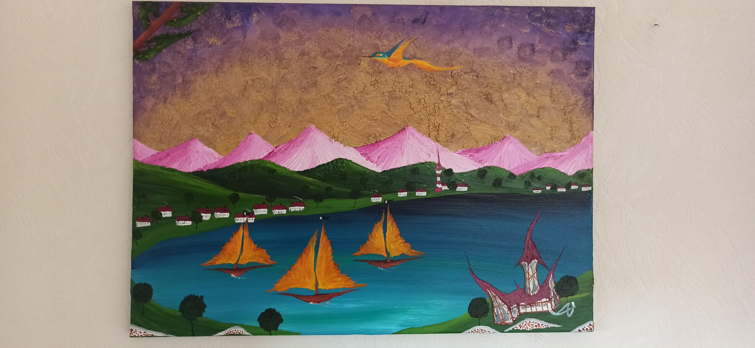 Rosa Berge Öl auf Leinwand 50x70 cm – Bild 2