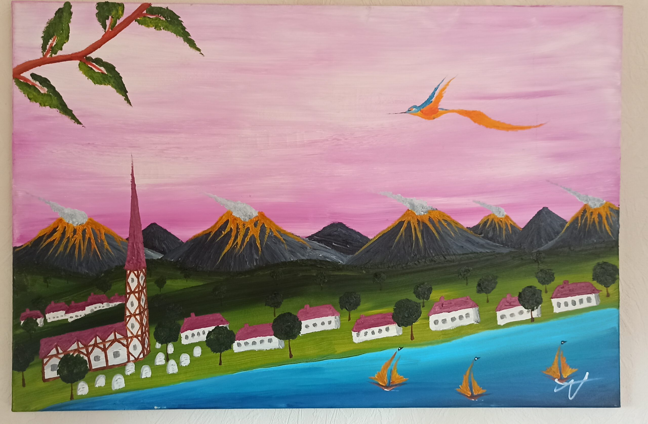 Kirche Öl auf Leinwand 60x90 cm