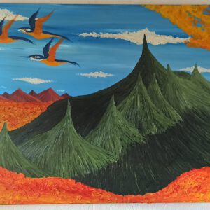 Berg im Herbst Öl auf Leinwand 60x100 cm