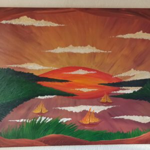 Bucht und Sonnenuntergang Öl auf Leinwand 60x90 cm