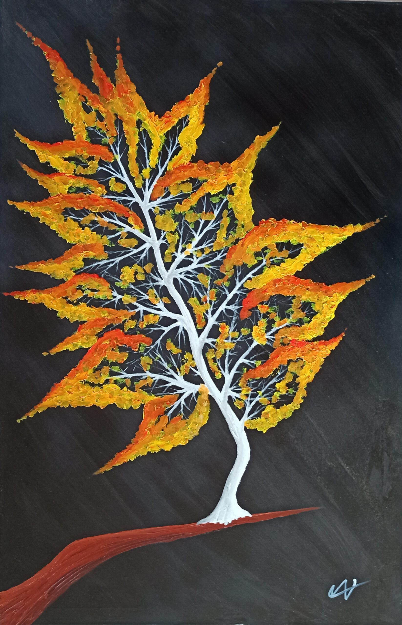 Fantasie Baum Herbst Öl auf Leinwand 90x60 cm