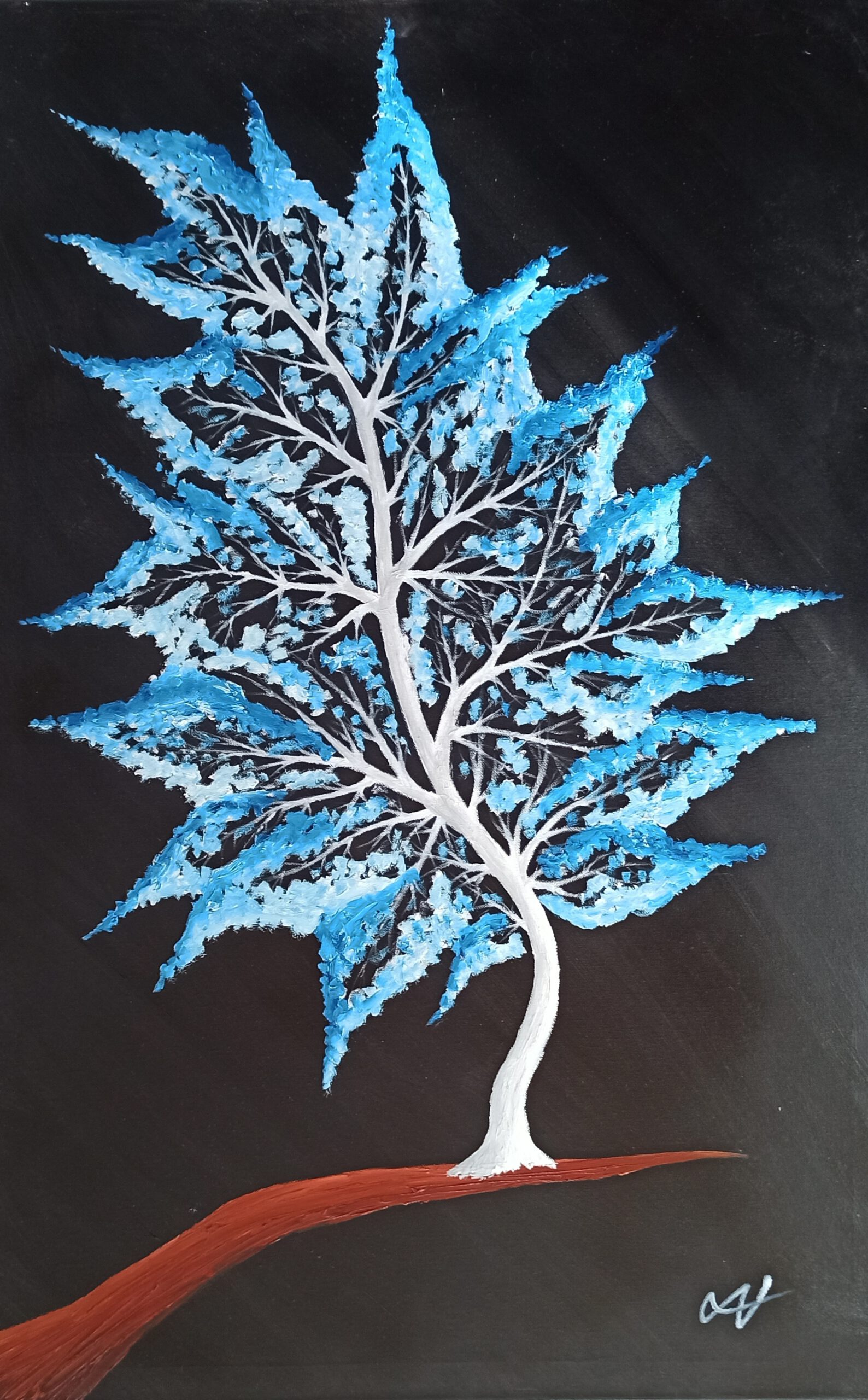 Fantasie Baum Winter Öl auf Leinwand 90x60 cm