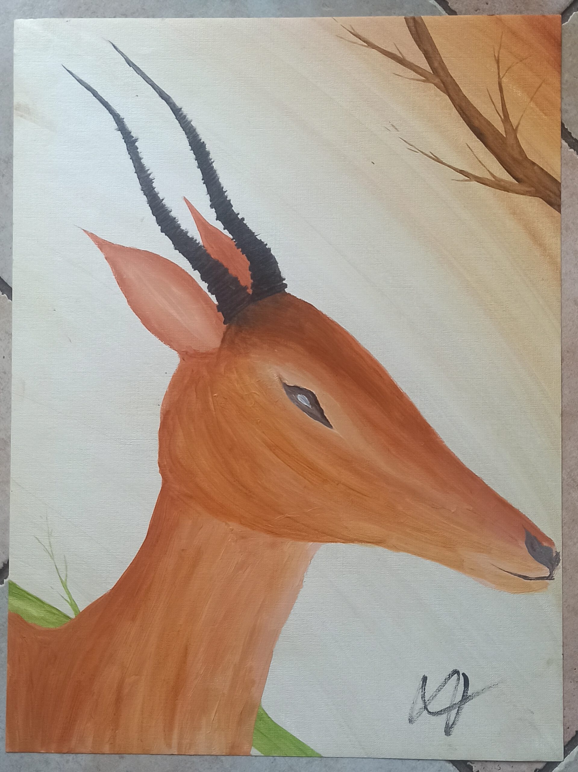 Antilope, Öl auf Papier, 48x36 cm
