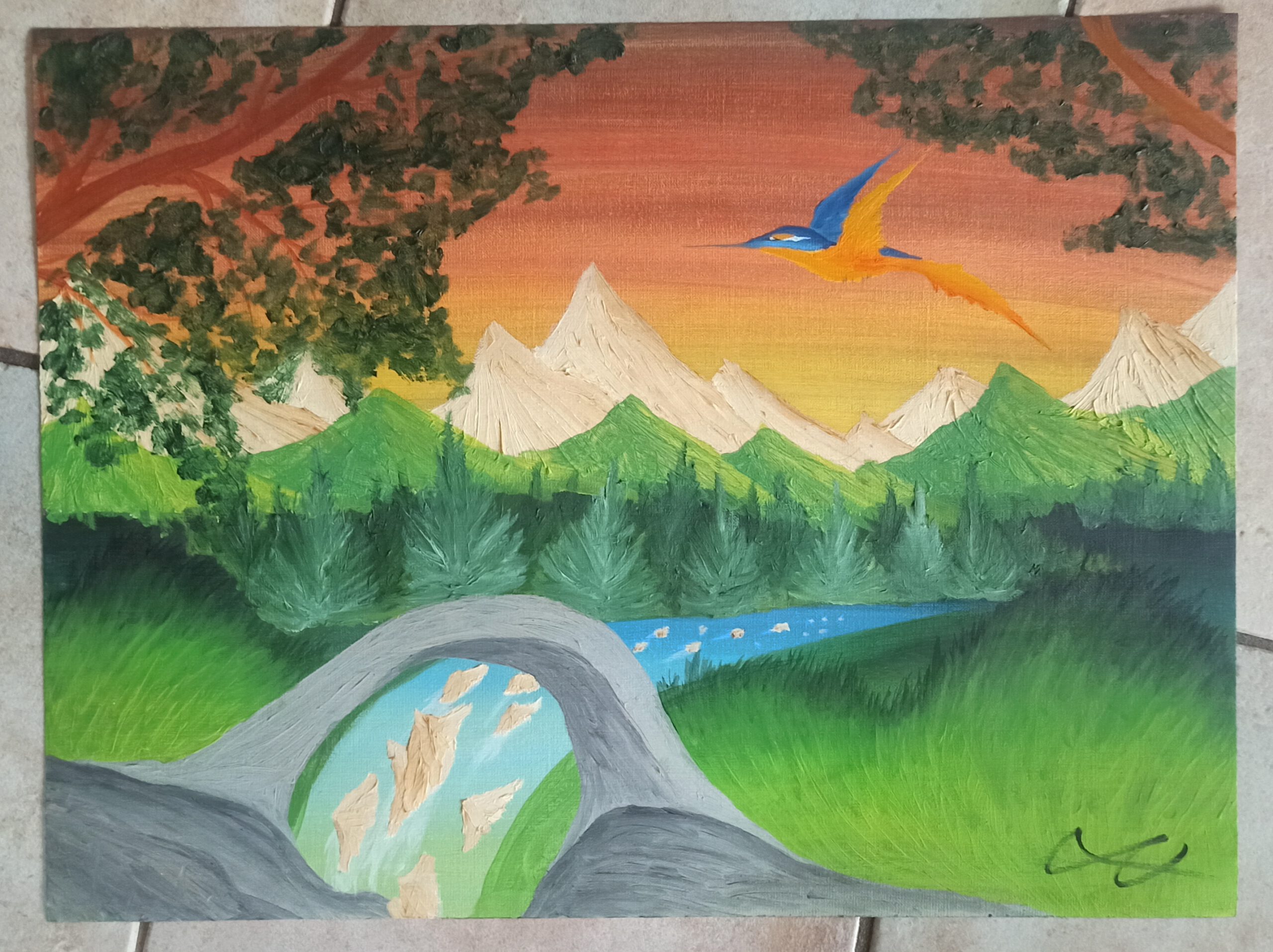 Brücke, Öl auf Papier, 42x56 cm