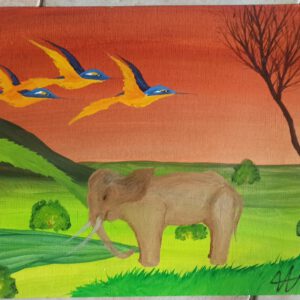 Elefant, Öl auf Papier, 38x46 cm