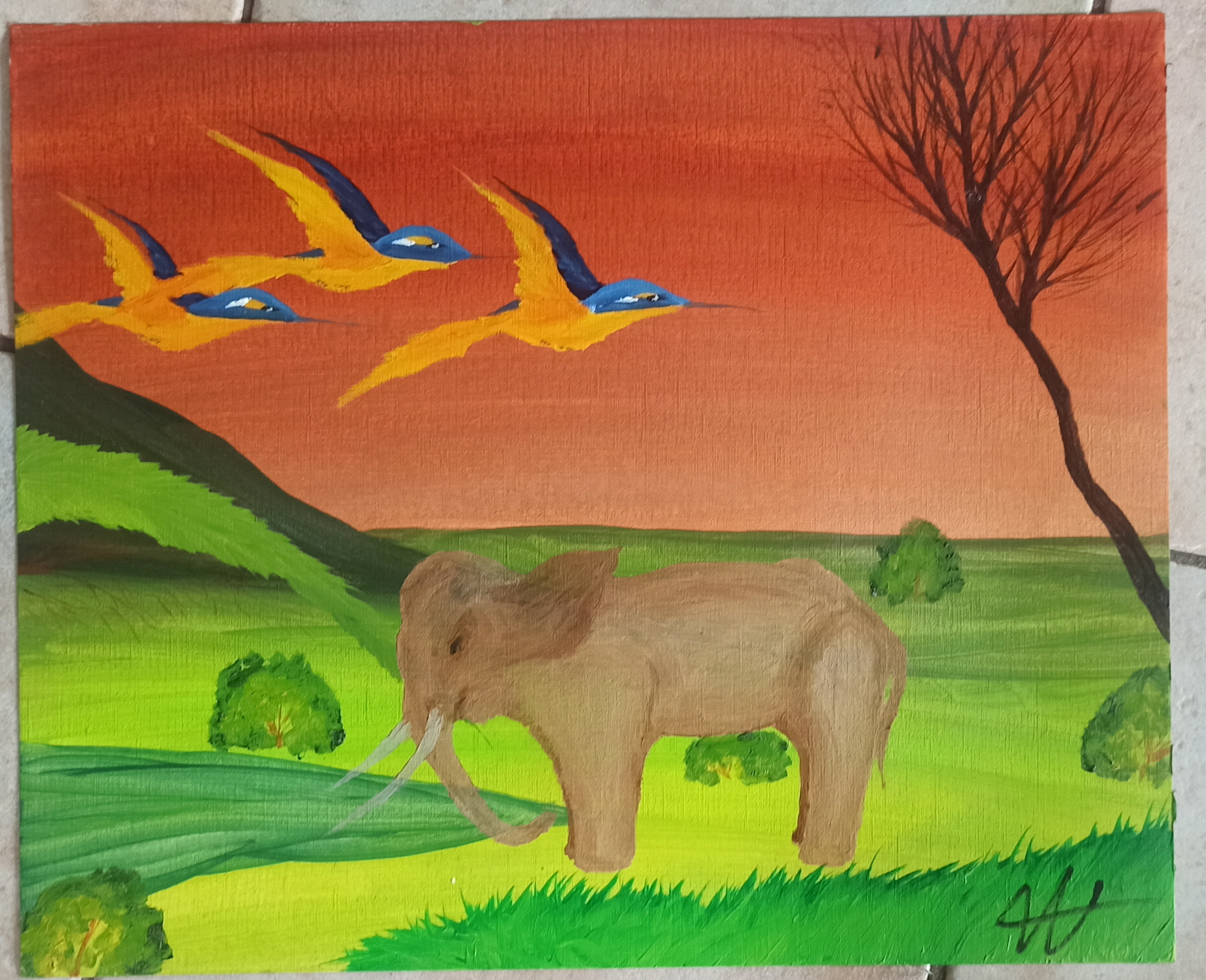 Elefant, Öl auf Papier, 38x46 cm