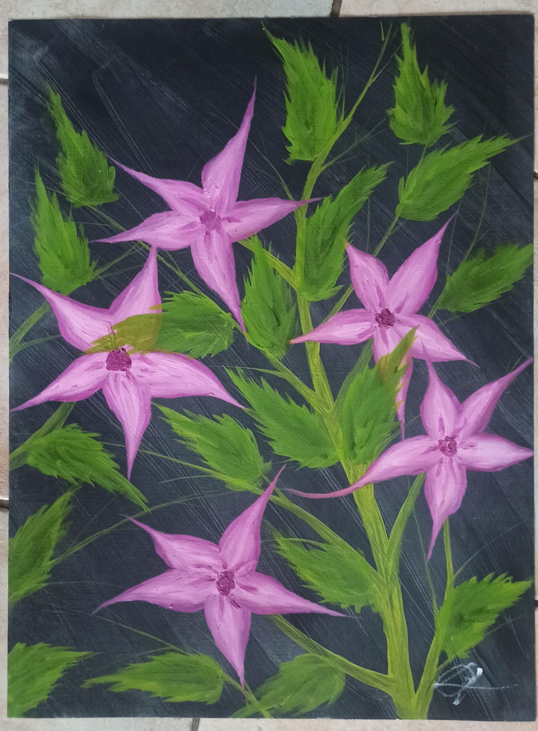 Magenta Flowers, oil on paper, 56x42 cm