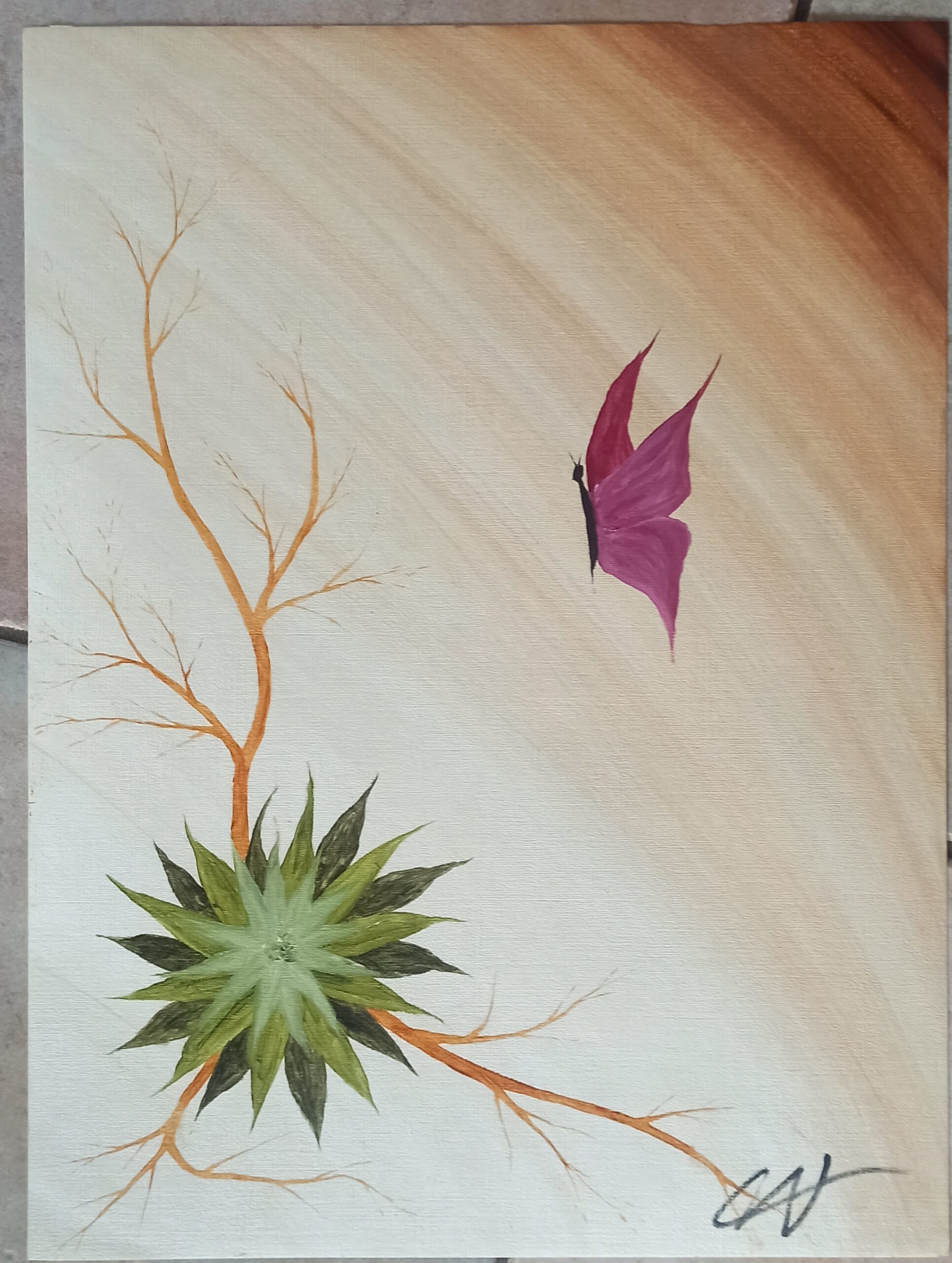 Flower and Butterfly, oil on paper, 36x48 cm