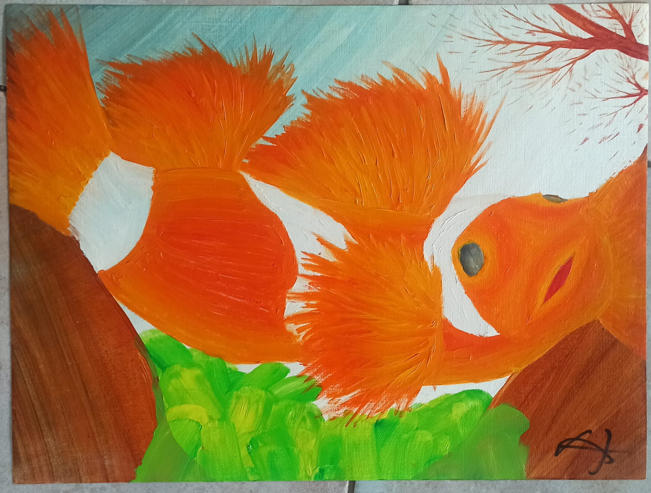 Anemonenfisch, Öl auf Papier, 36x48 cm