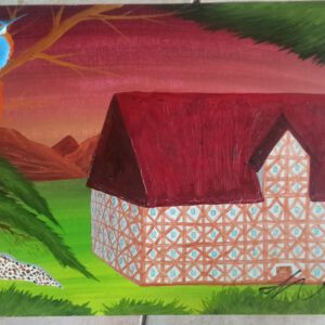 Fachwerkhaus, Öl auf Papier, 38x46 cm