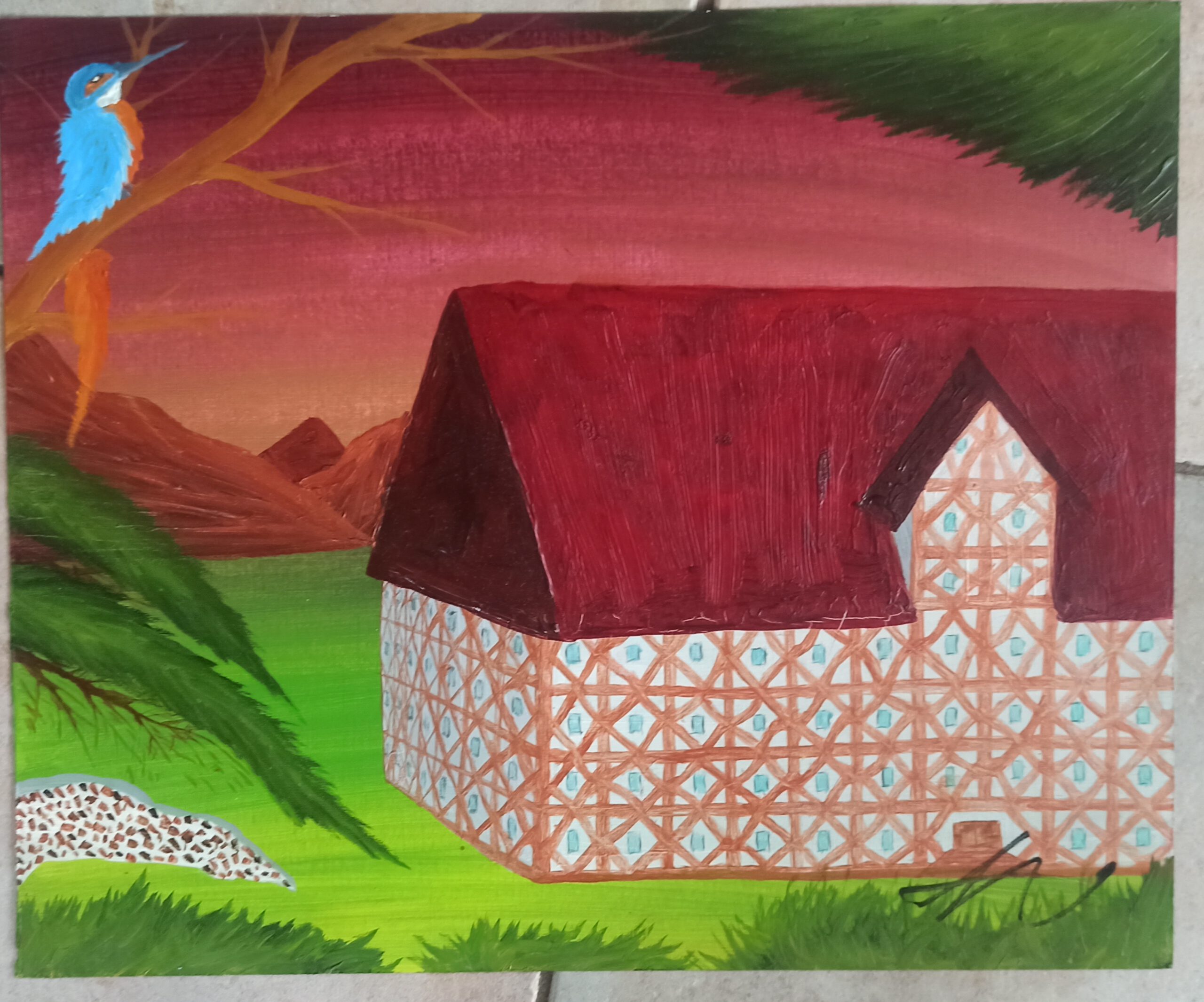 Fachwerkhaus, Öl auf Papier, 38x46 cm