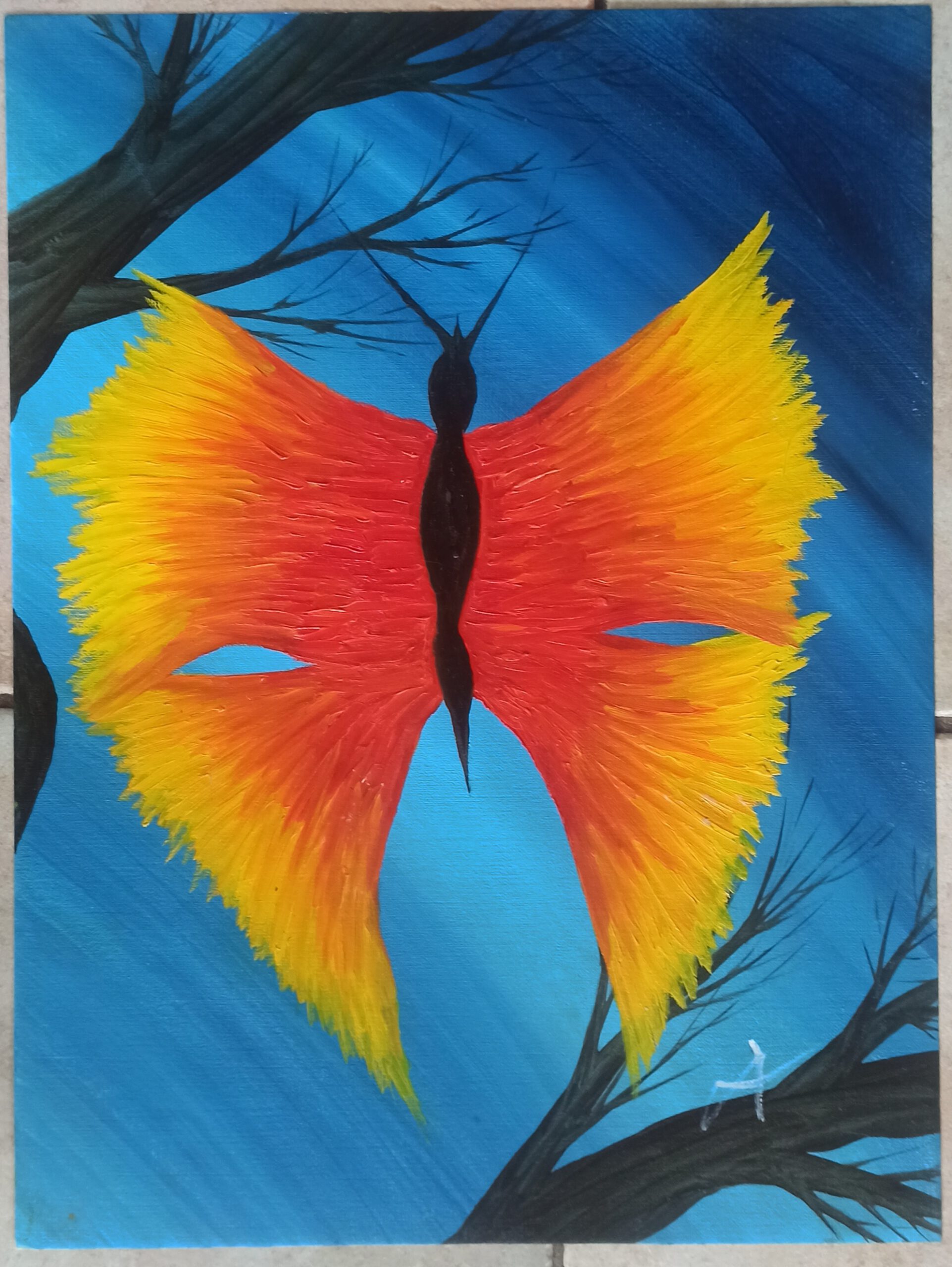 Schmetterling, Öl auf Papier, 48x36 cm