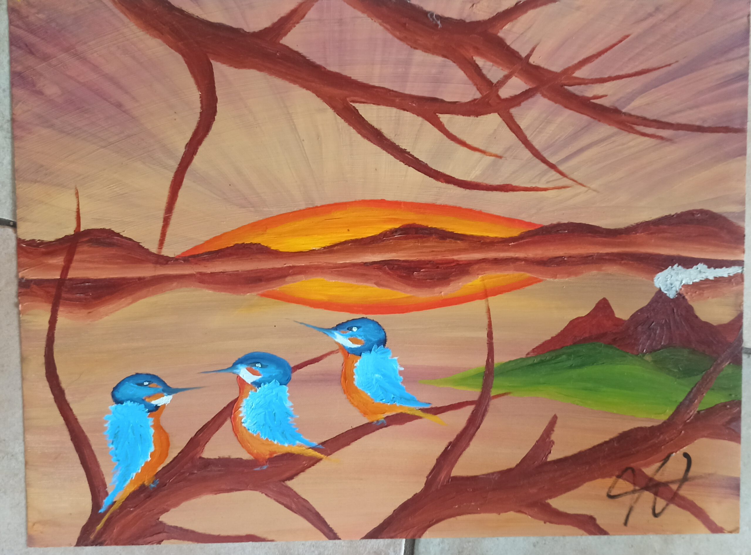 Sonnenuntergang, Öl auf Papier, 36x48 cm