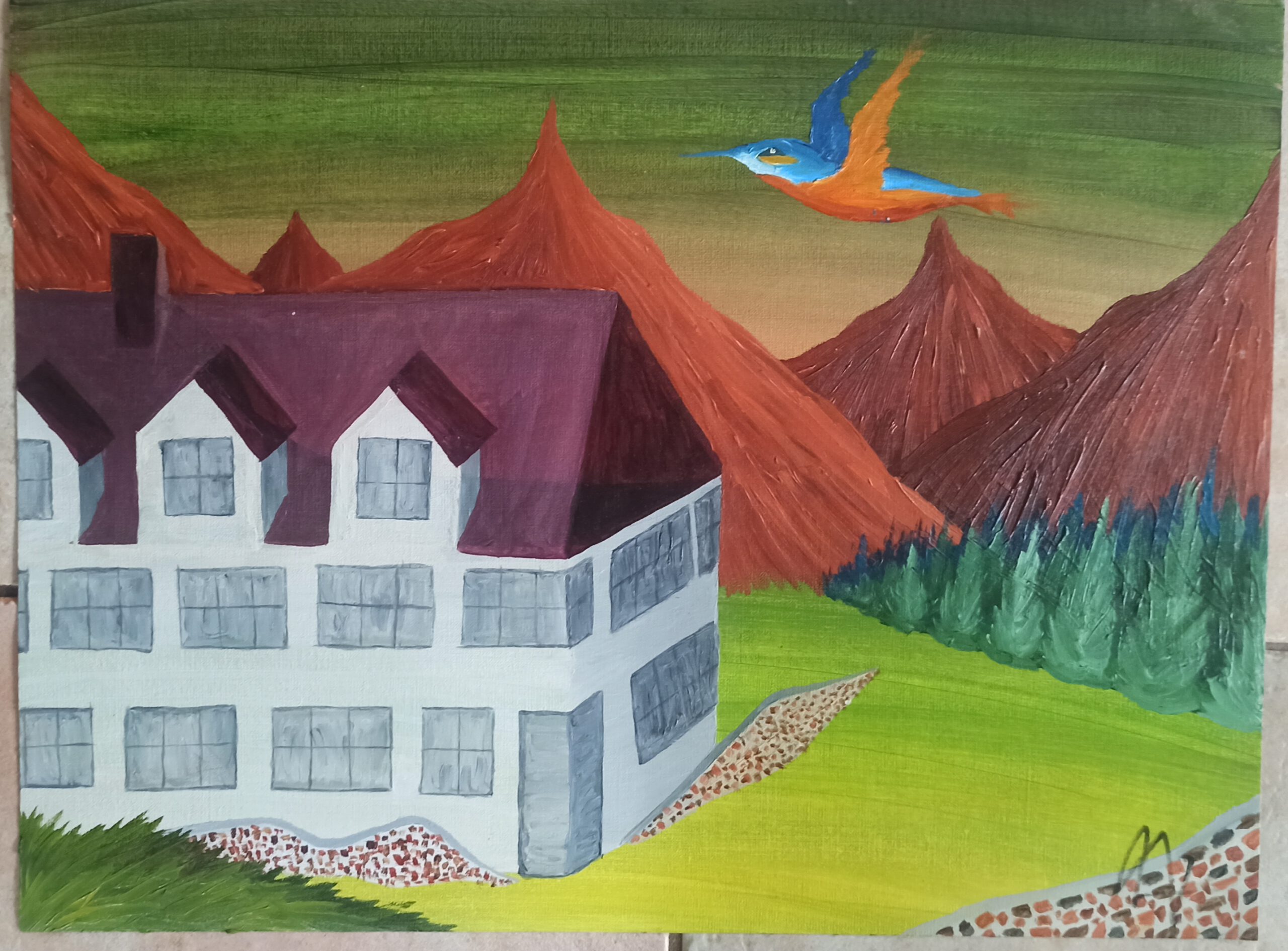 House, oil on paper, 42×56 cm