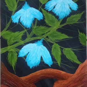Blaue Blume, Öl auf Papier, 56x42 cm