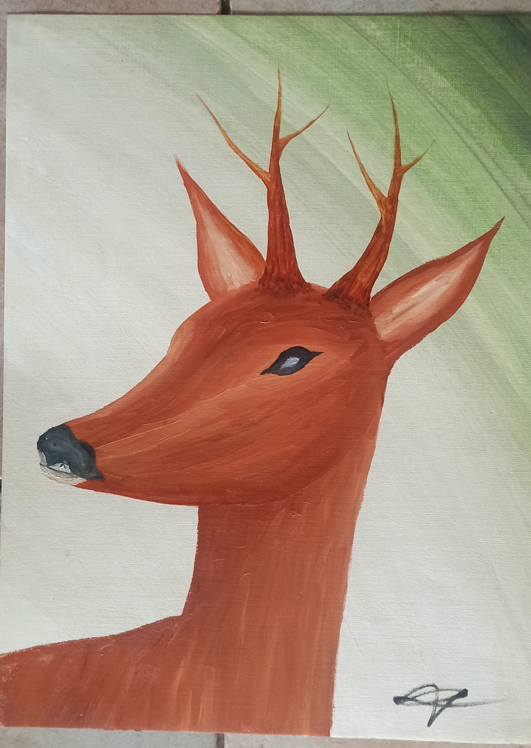 Der Hirsch, Öl auf Papier, 48x36 cm