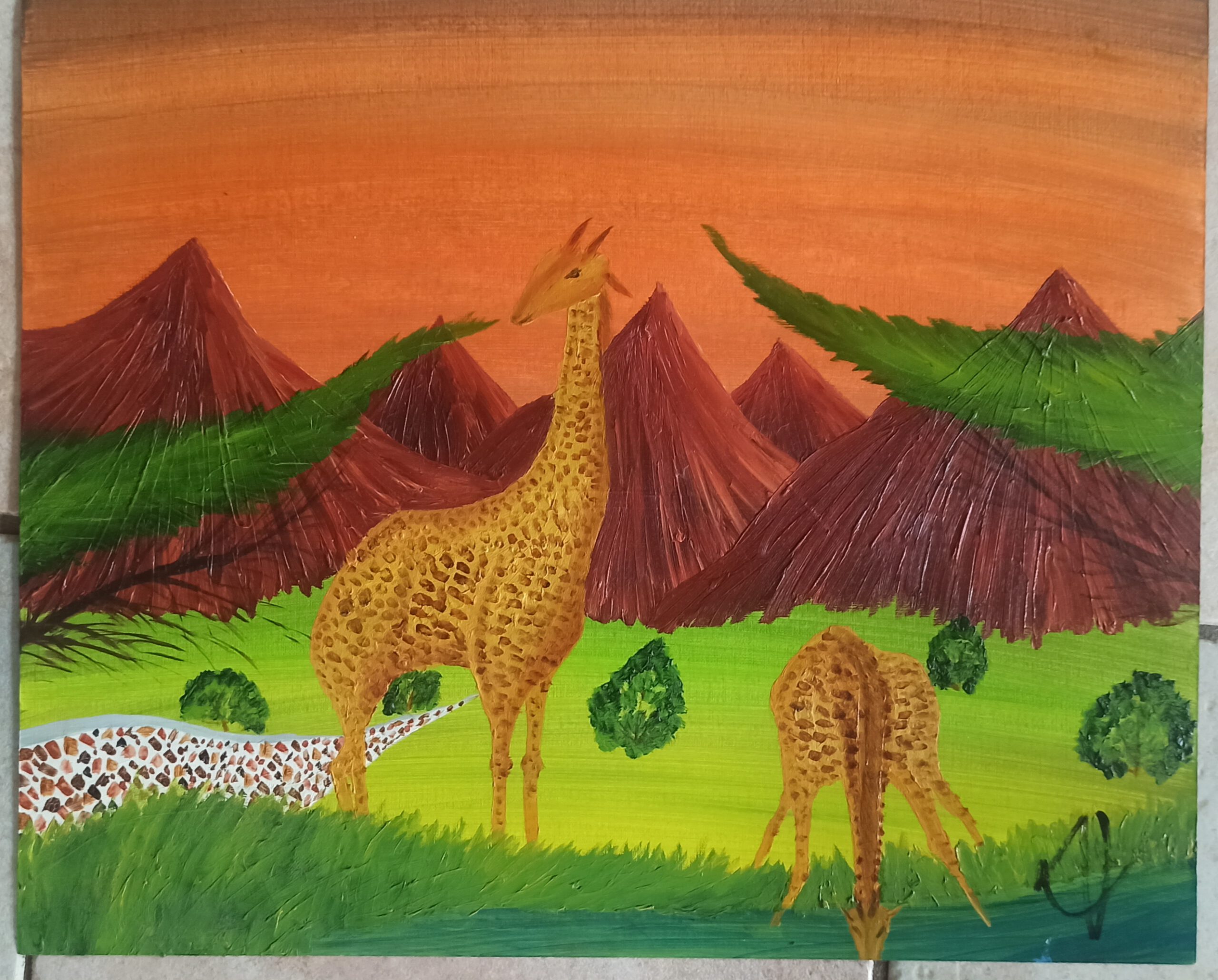 Giraffen, Öl auf Papier, 38x46 cm