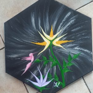Kolibri 2 Öl auf Leinwand, Hexagon 30 cm Seitenlänge