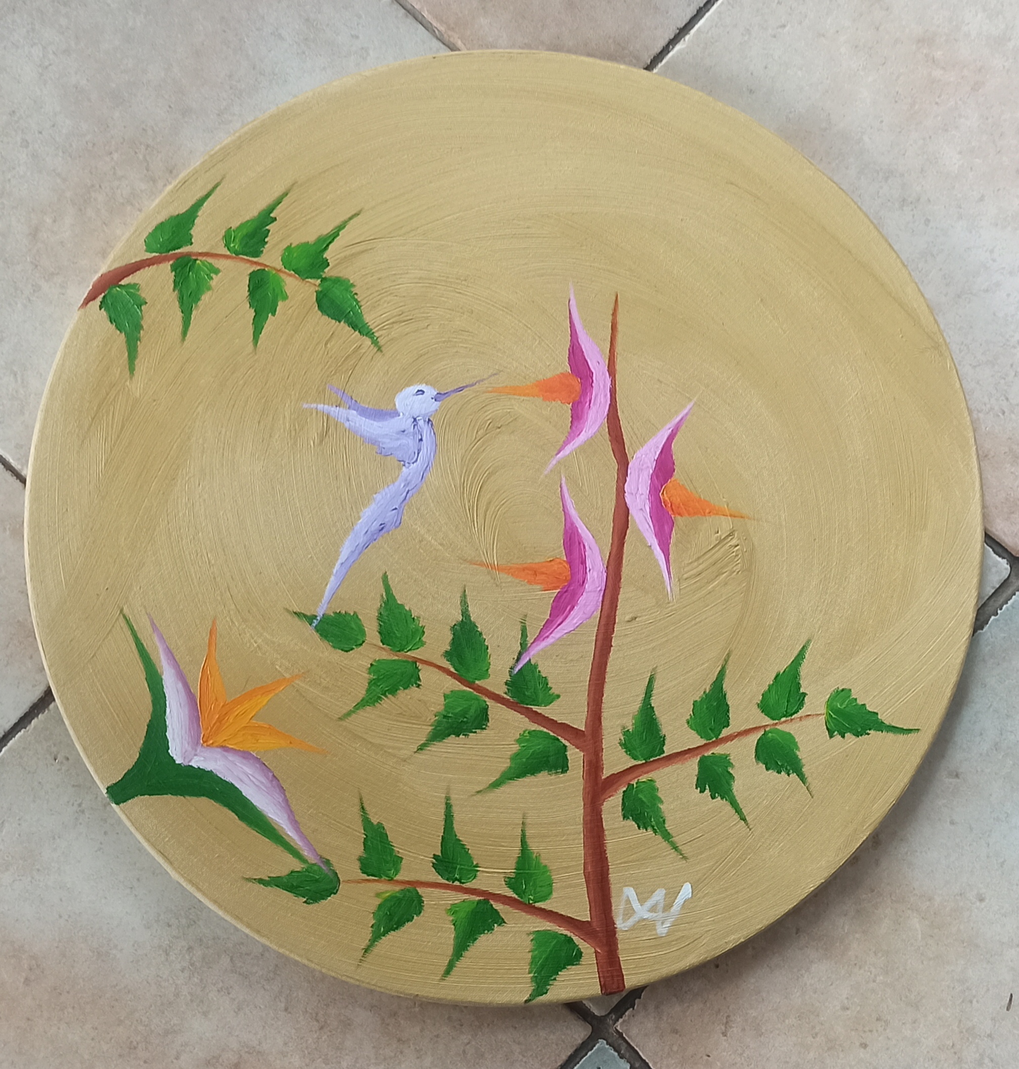 Kolibri 4 Öl auf Leinwand, Rund 50 cm Durchmesser