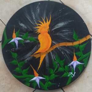 Kakadu Öl auf Leinwand, Rund 50 cm Durchmesser
