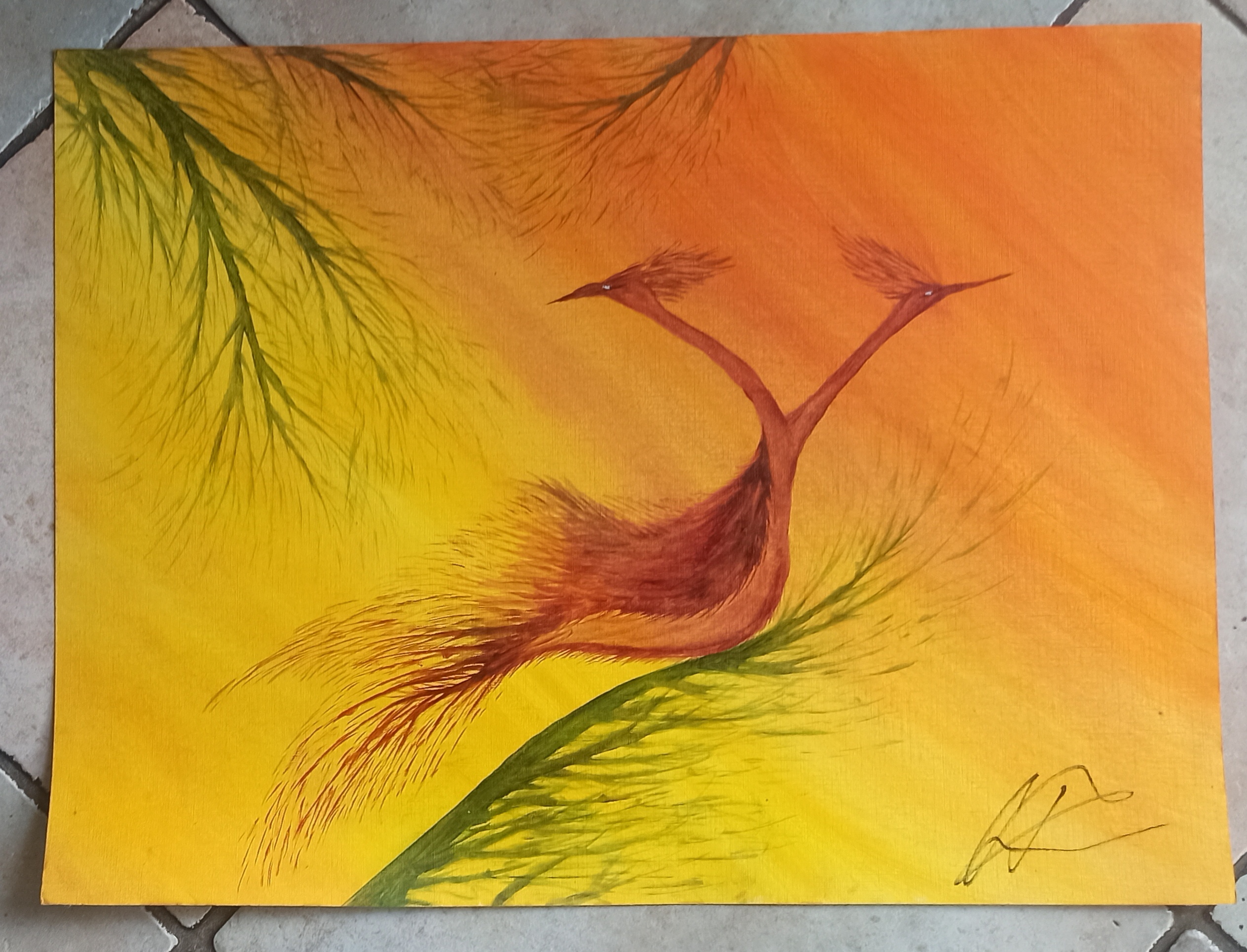 Doppelkranich, Öl auf Papier, 42x56 cm