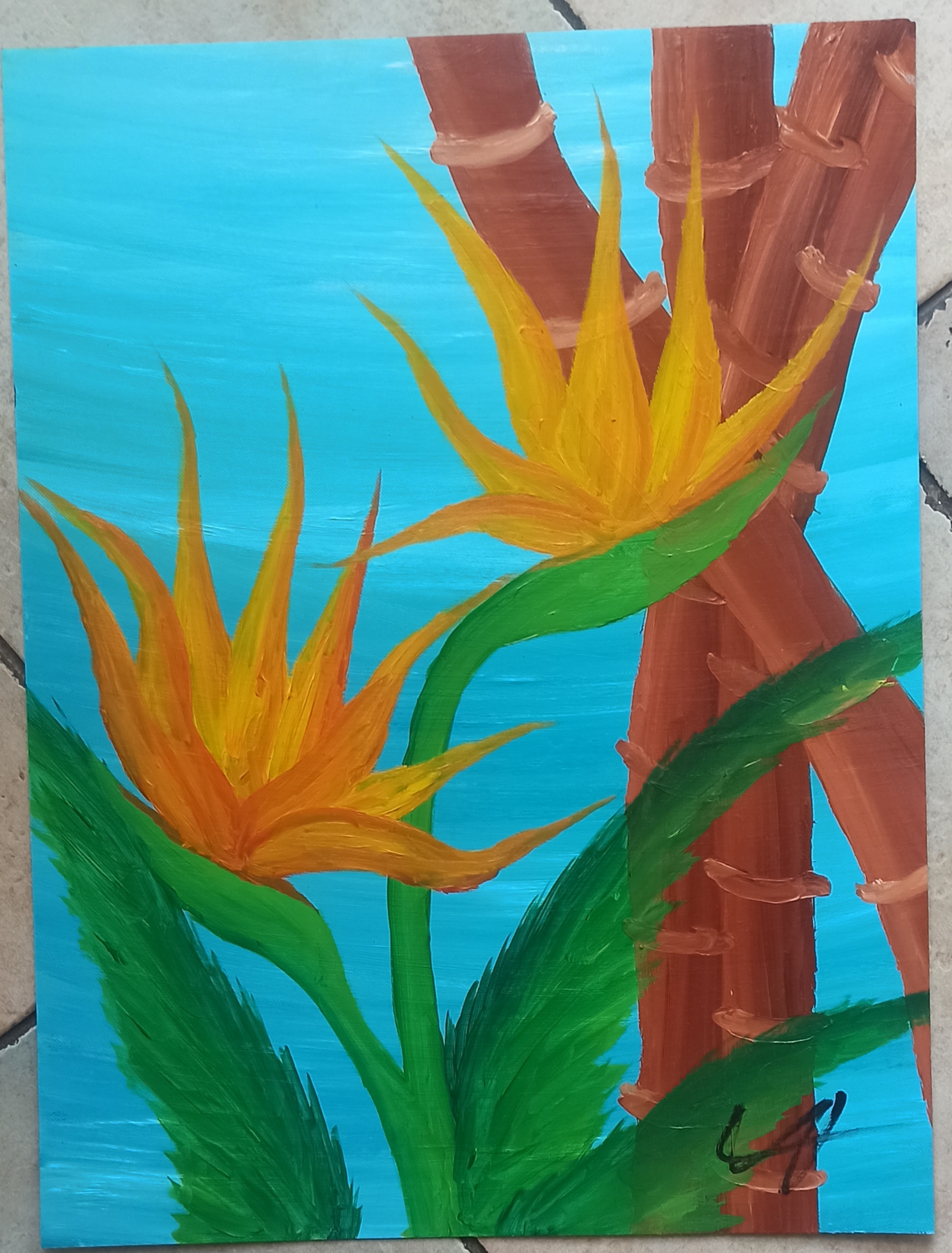 Strelitzie, Öl auf Papier, 48x36 cm