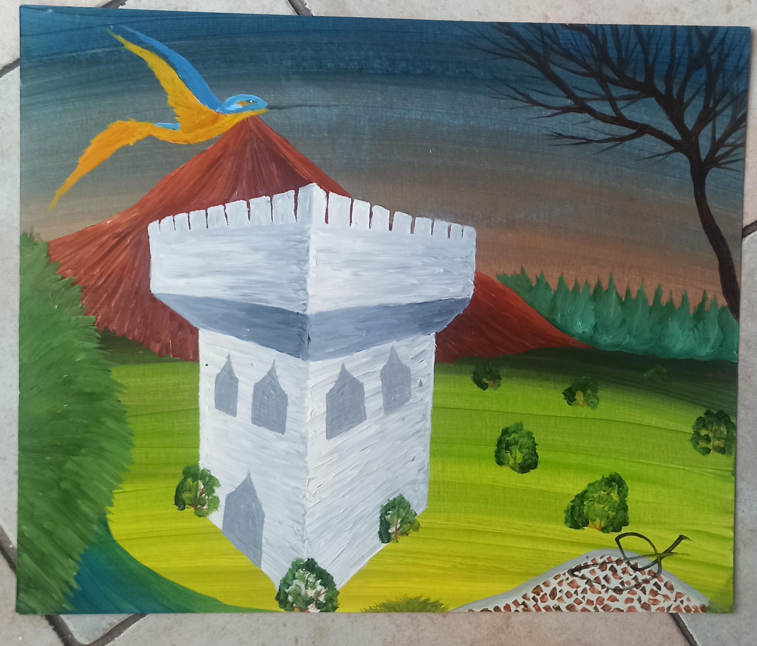 Wachturm, Öl auf Papier, 38x46 cm