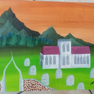 Englische Kirche, Öl auf Papier, 36x48 cm