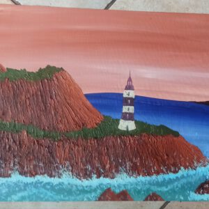 Leuchtturm auf dem Fels, Öl auf Papier, 36x48 cm