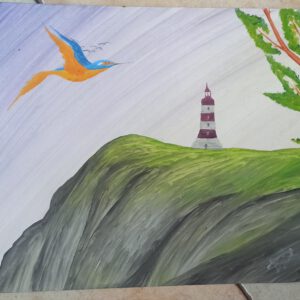 Leuchtturm auf dem Fels 2, Öl auf Papier, 33x41 cm