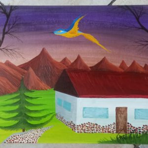 Haus in der Wildniss, Öl auf Papier, 38x46 cm