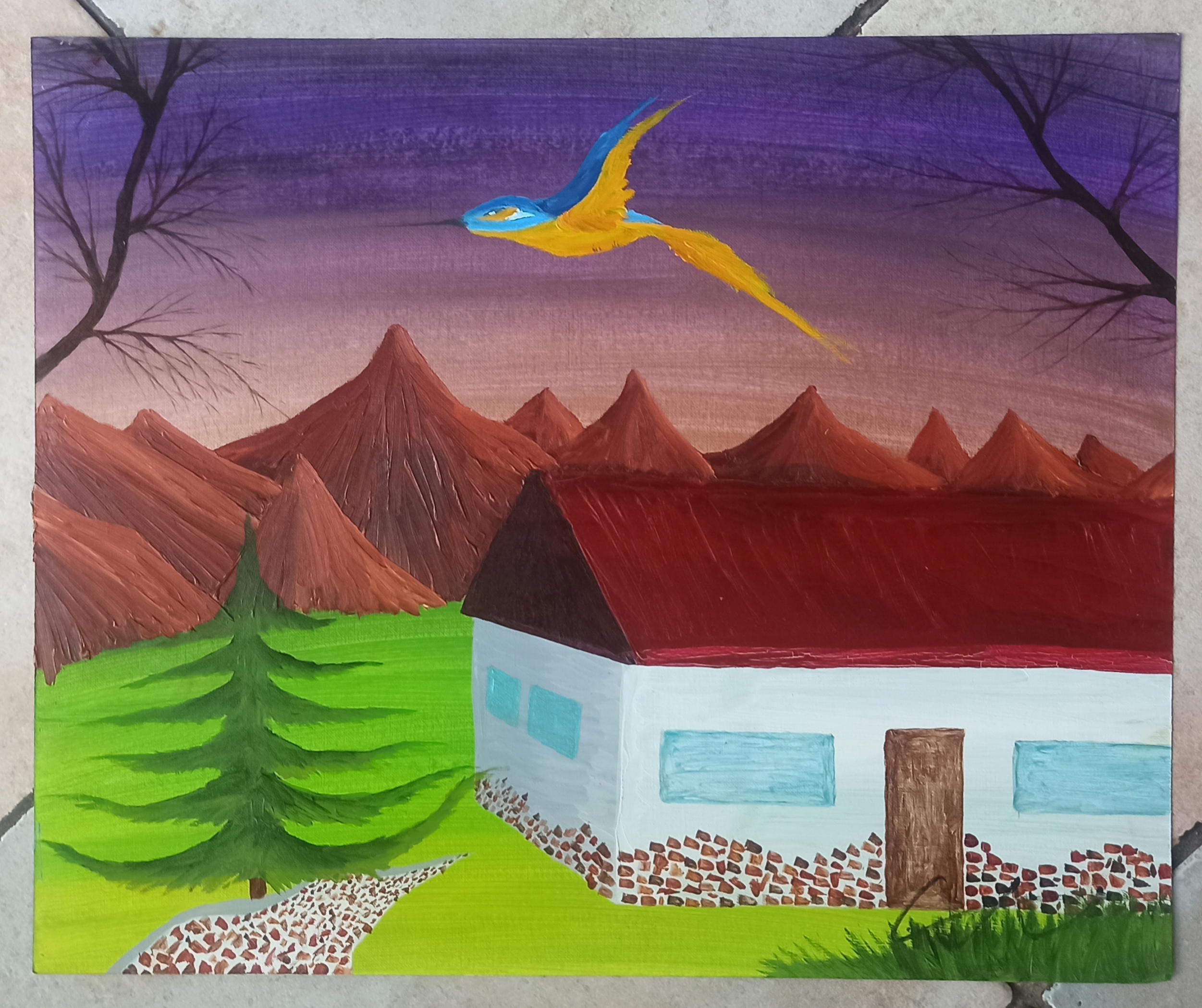 Haus in der Wildniss, Öl auf Papier, 38x46 cm