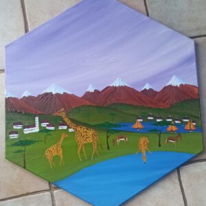 Wildlife, Öl auf Leinwand, Hexagon 30 cm Seitenlänge