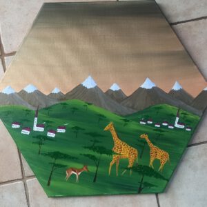 Wildlife 4, Öl auf Leinwand, Hexagon 30 cm Seitenlänge