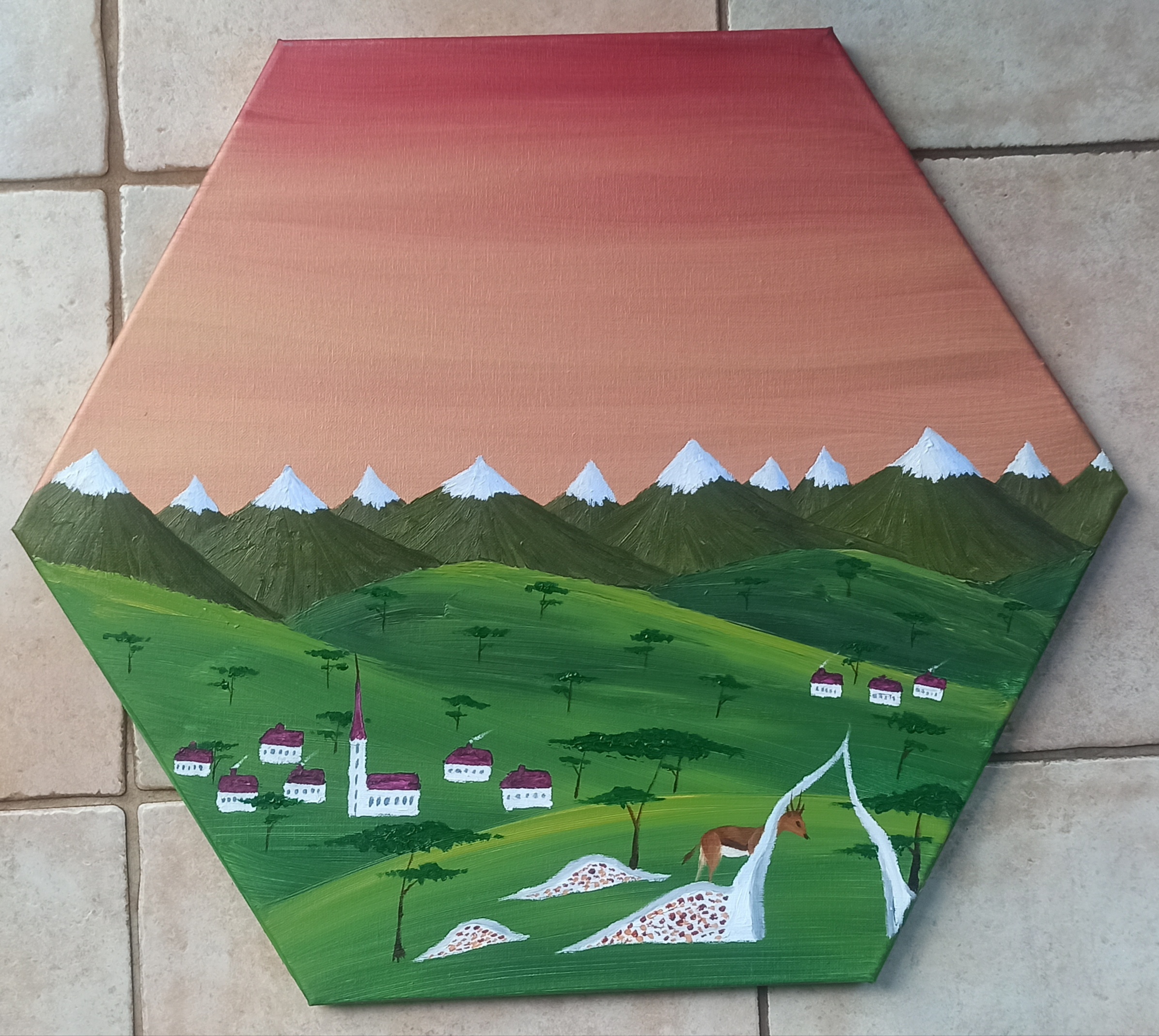 The Gate 2, oil on canvas, hexagon with a side length of 30 cm