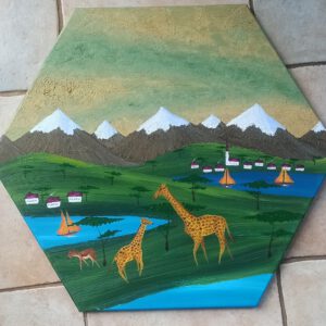 Wildlife 5, Öl auf Leinwand, Hexagon 30 cm Seitenlänge
