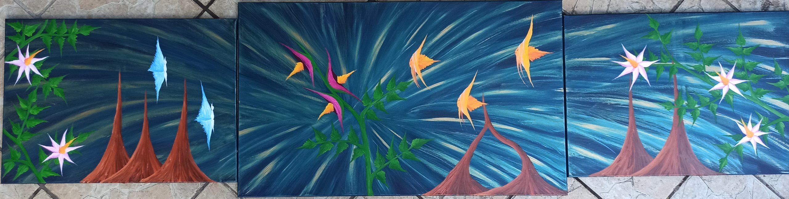 Fantasy World 3, oil on canvas, 60 x 240 cm, (2 x 50 x 70 cm, 1 x 60 x 100 cm)