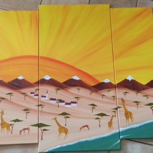 Savannah and Sunset, oil on canvas, 100 x 170 cm (1 x 100 x 50, 2 x 90 x 30, 2 x 80 x 30 cm)