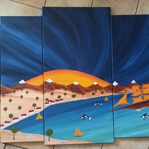 The Blue Bay 3, oil on canvas, 100 x 170 cm (1 x 100 x 50, 2 x 90 x 30, 2 x 80 x 30 cm)