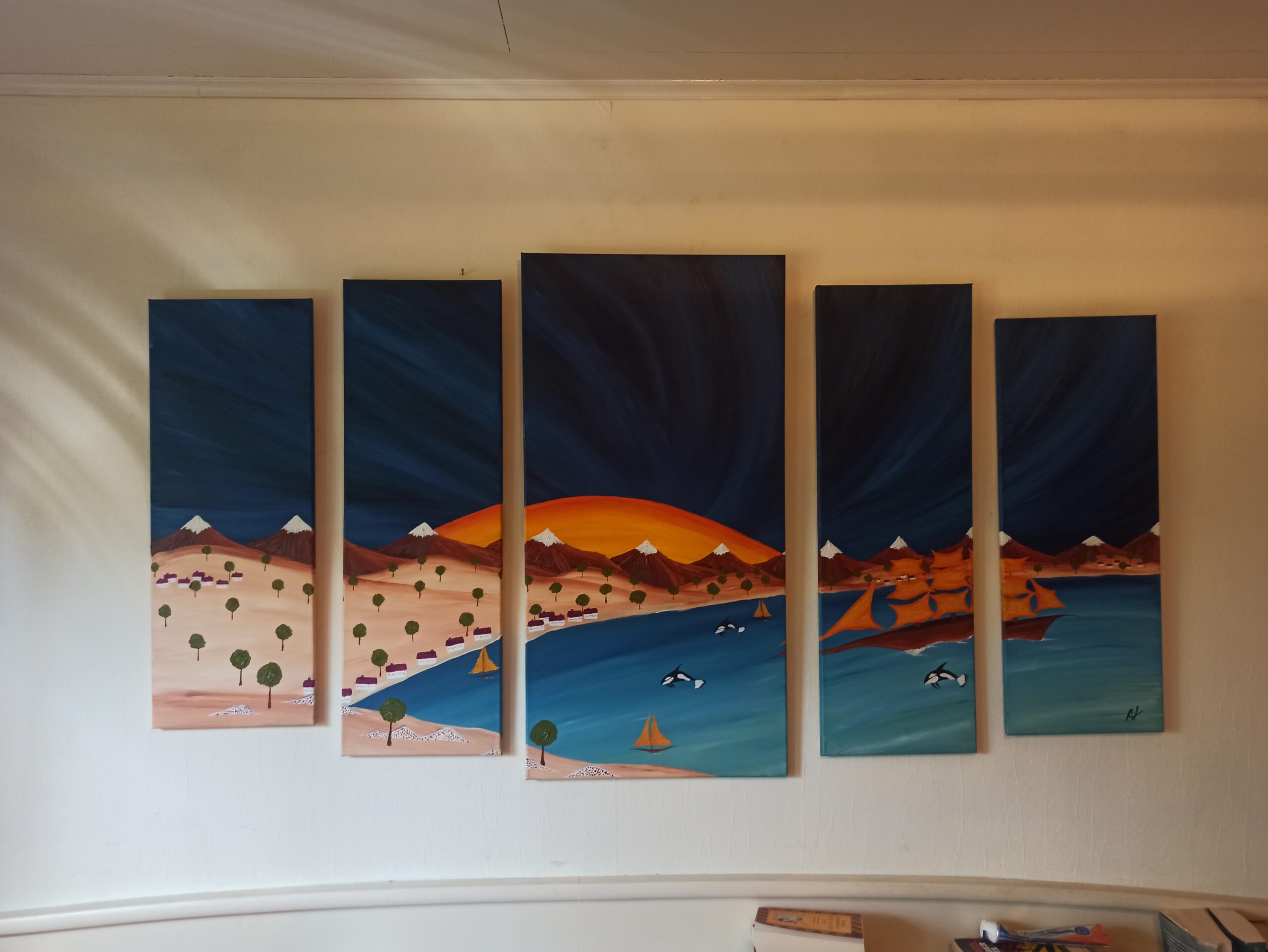 The Blue Bay 3, oil on canvas, 100 x 170 cm (1 x 100 x 50, 2 x 90 x 30, 2 x 80 x 30 cm) - Image 2