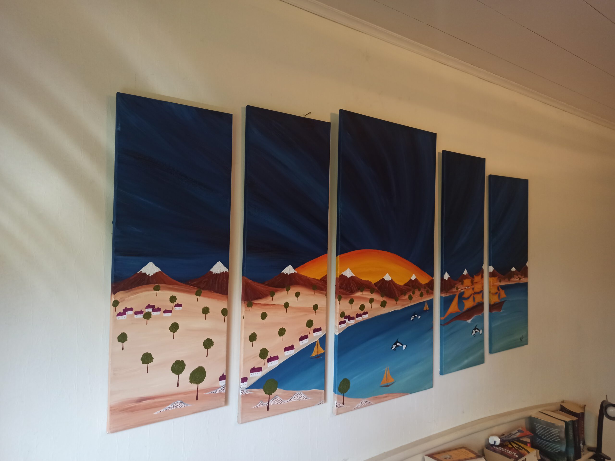 The Blue Bay 3, oil on canvas, 100 x 170 cm (1 x 100 x 50, 2 x 90 x 30, 2 x 80 x 30 cm) - Image 3