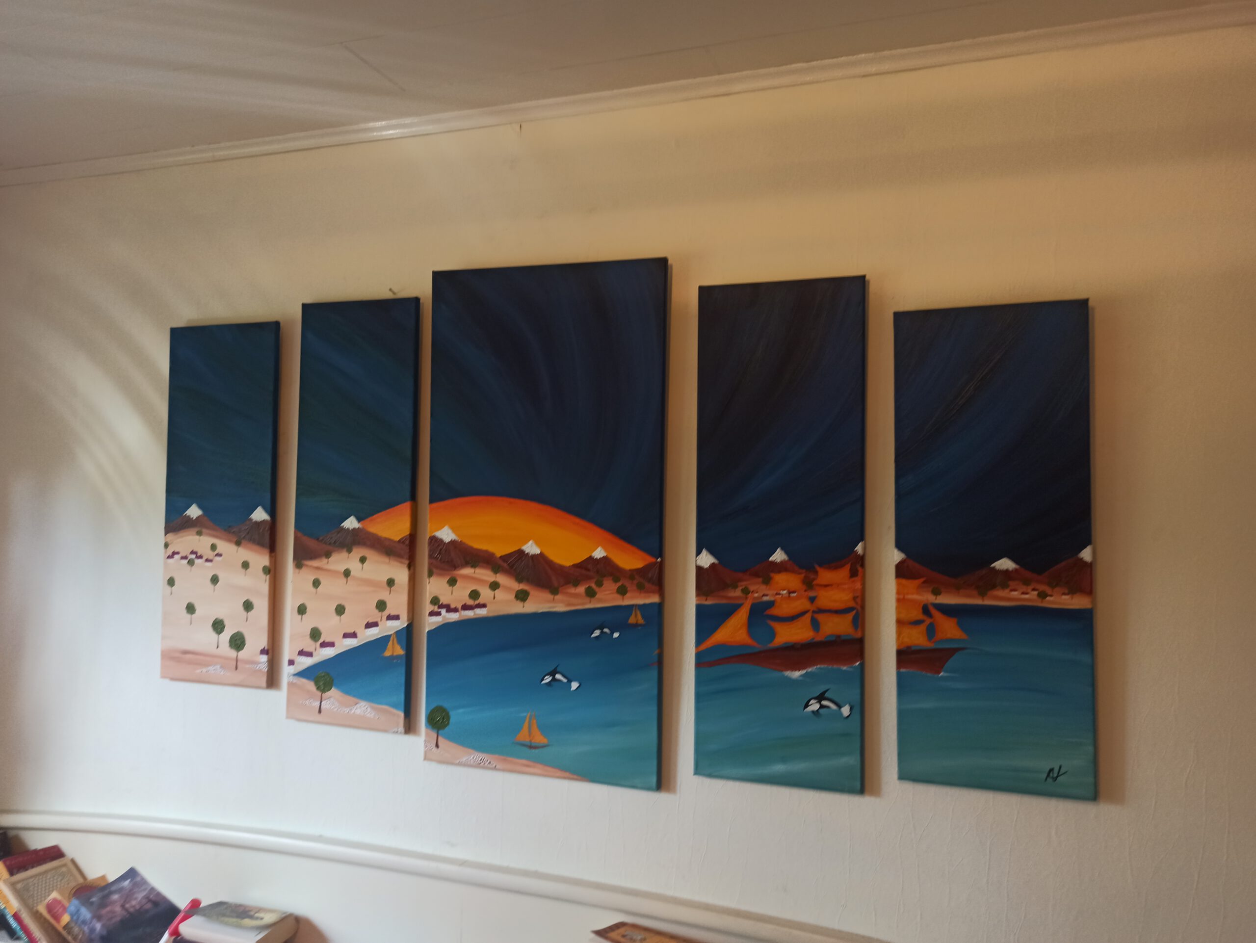 The Blue Bay 3, oil on canvas, 100 x 170 cm (1 x 100 x 50, 2 x 90 x 30, 2 x 80 x 30 cm) - Image 4