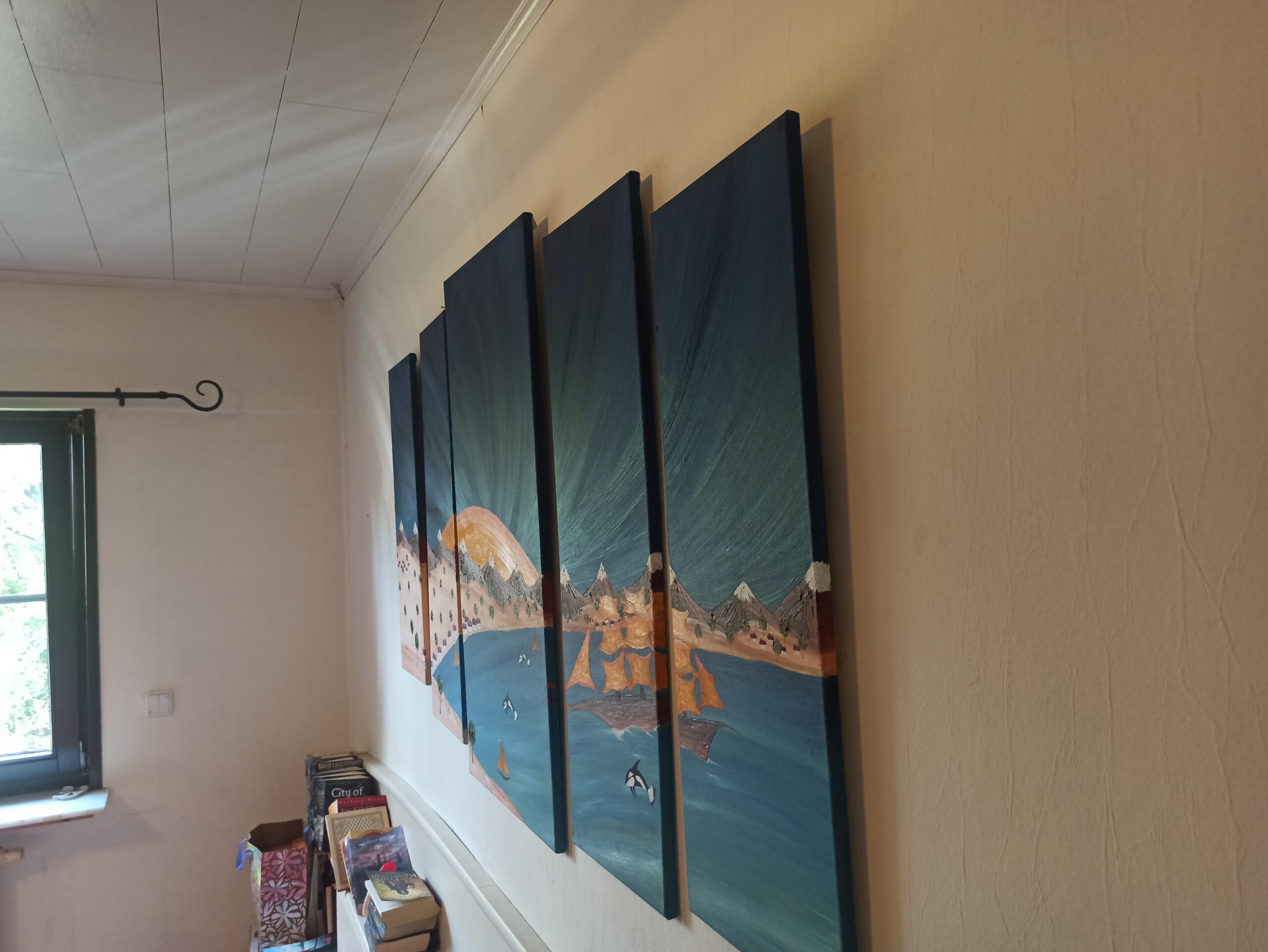 The Blue Bay 3, oil on canvas, 100 x 170 cm (1 x 100 x 50, 2 x 90 x 30, 2 x 80 x 30 cm) - Image 5