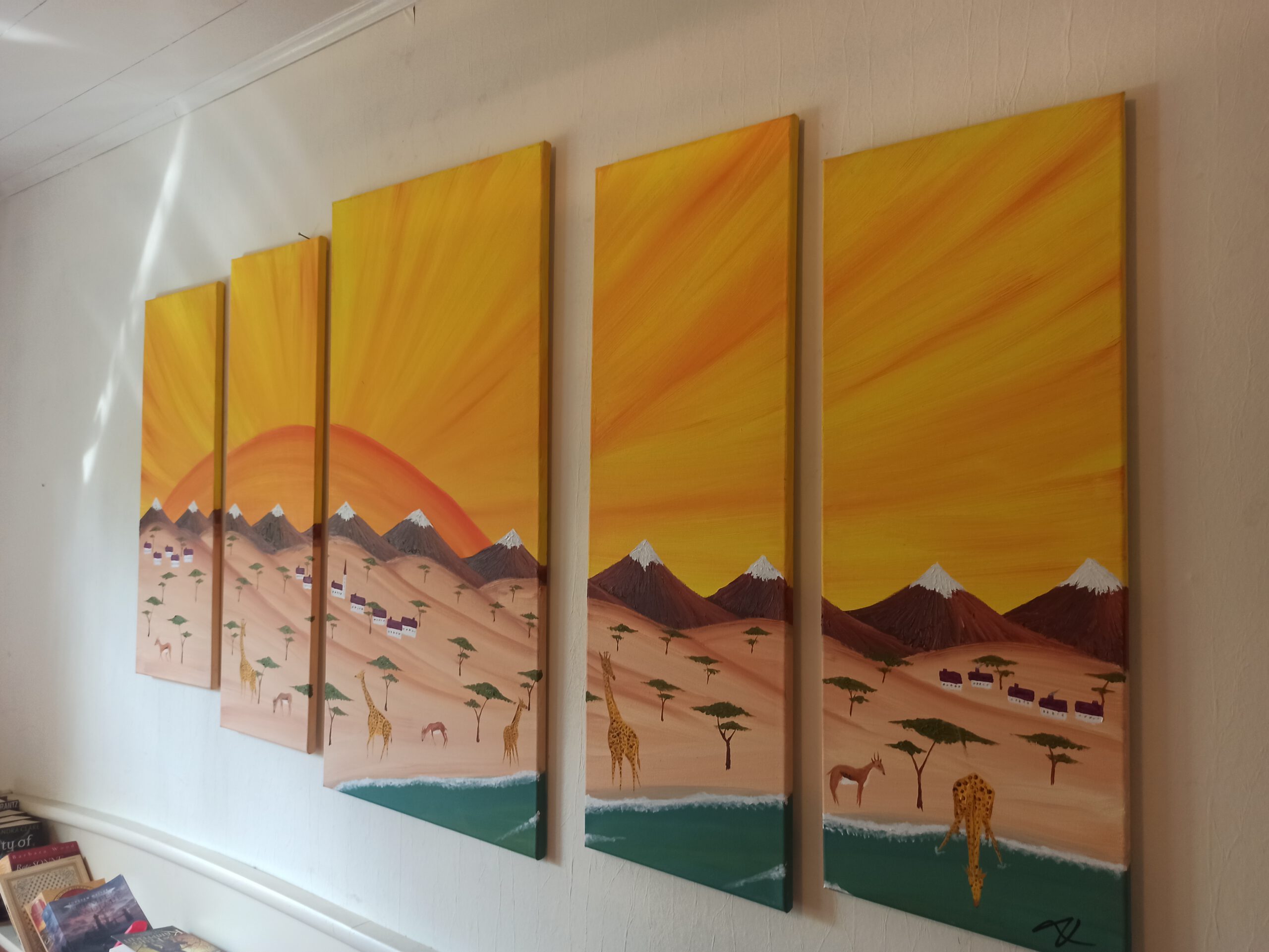 Savannah and Sunset, oil on canvas, 100 x 170 cm (1 x 100 x 50, 2 x 90 x 30, 2 x 80 x 30 cm) - Image 6