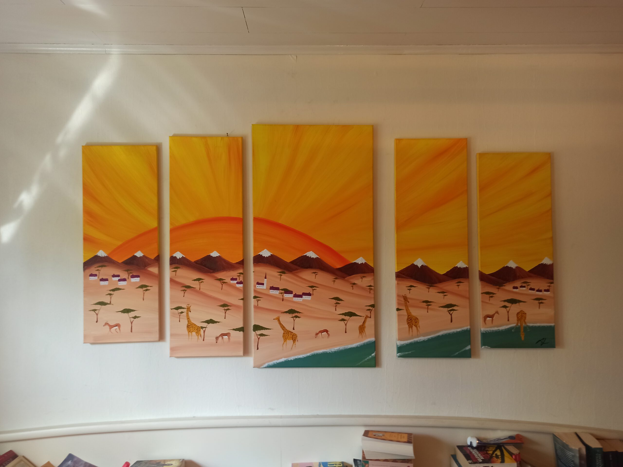 Savannah and Sunset, oil on canvas, 100 x 170 cm (1 x 100 x 50, 2 x 90 x 30, 2 x 80 x 30 cm) - Image 7