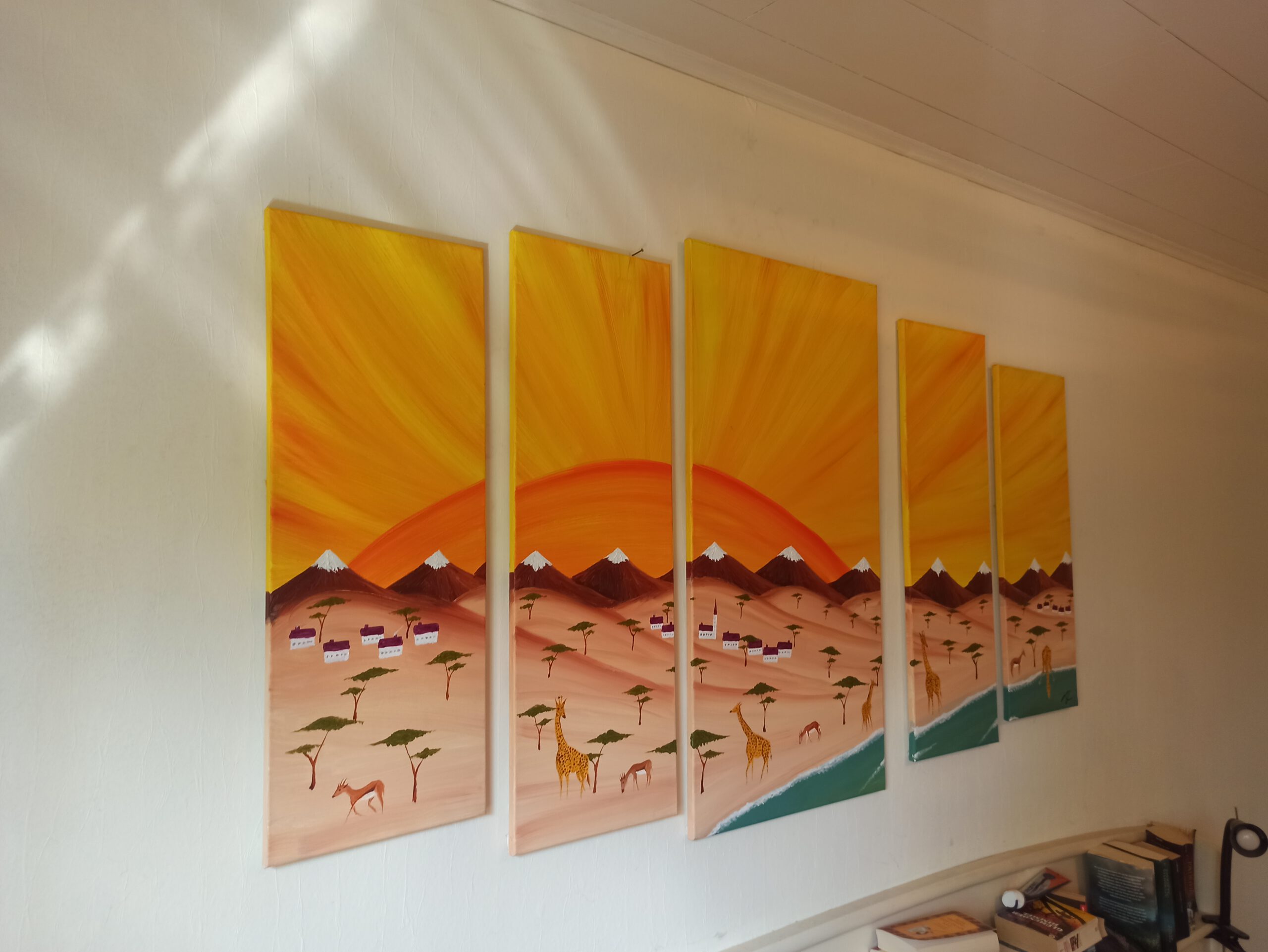 Savannah and Sunset, oil on canvas, 100 x 170 cm (1 x 100 x 50, 2 x 90 x 30, 2 x 80 x 30 cm) - Image 8