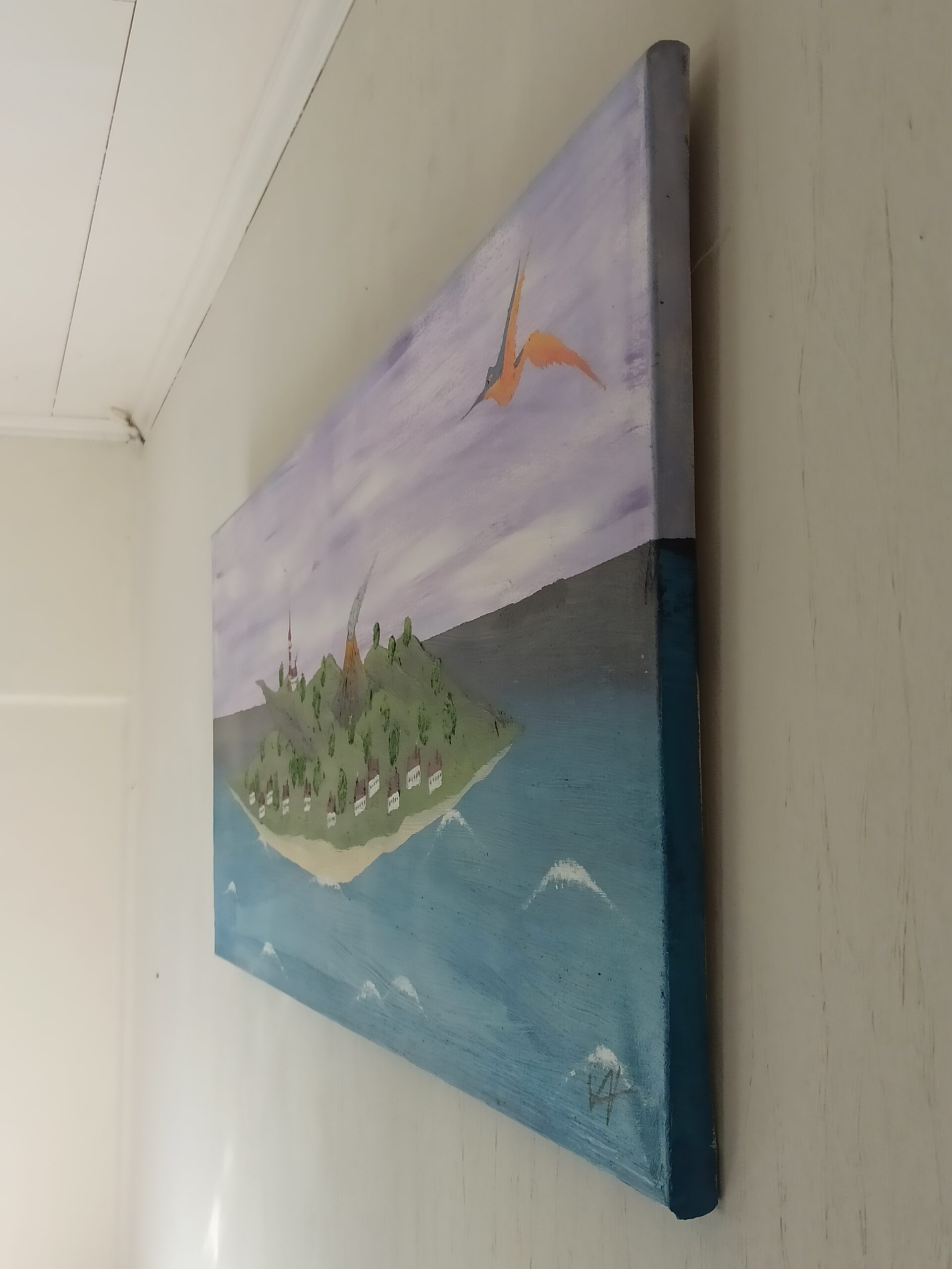 Vulkan Insel Öl auf Leinwand 40x120 cm – Bild 5